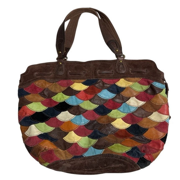 Lucky Brand Handbags - LUCKY BRAND Patchwork Leather & Suede XL Hobo Tote Purse Chevron Boho READ